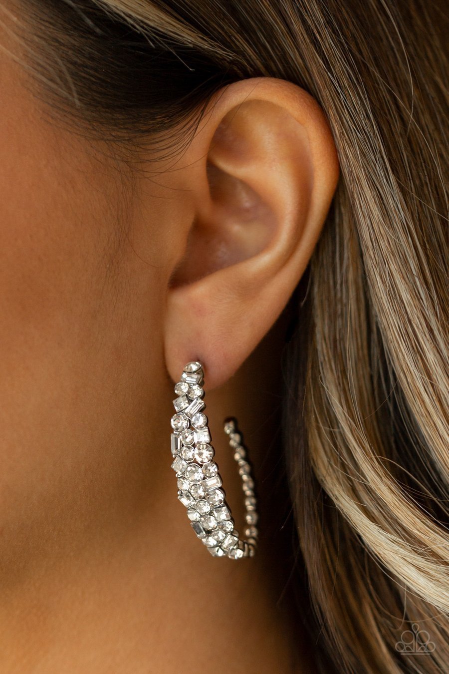 A GLITZY Conscience - Black - Gunmetal Hoop - White Rhinestones 